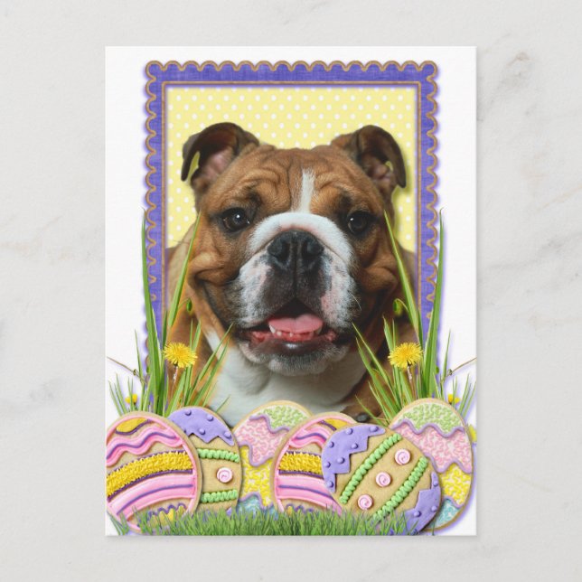 Postal Festiva Cookies de Huevo de Pascua - Bulldog (Anverso)