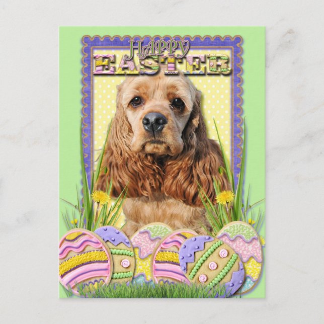 Postal Festiva Cookies de Huevo de Pascua - Cocker Spaniel (Anverso)