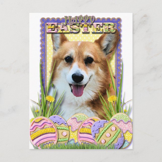 Postal Festiva Cookies de Huevo de Pascua - Corgi (Anverso)