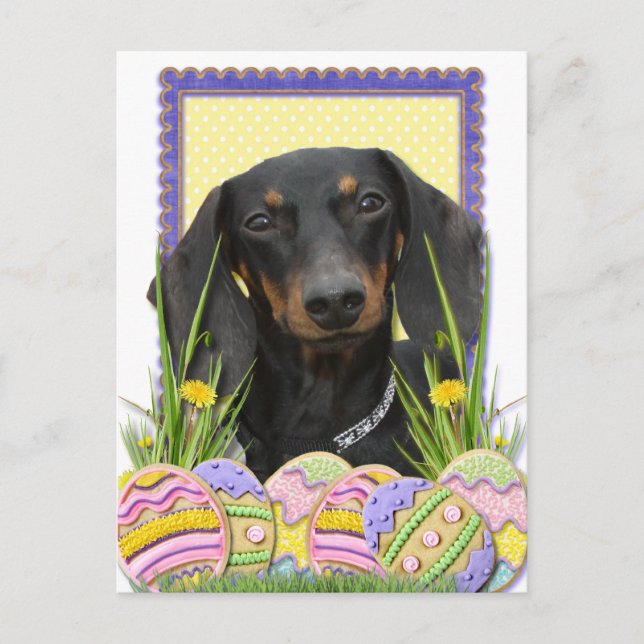 Postal Festiva Cookies de Huevo de Pascua - Dachshund (Anverso)