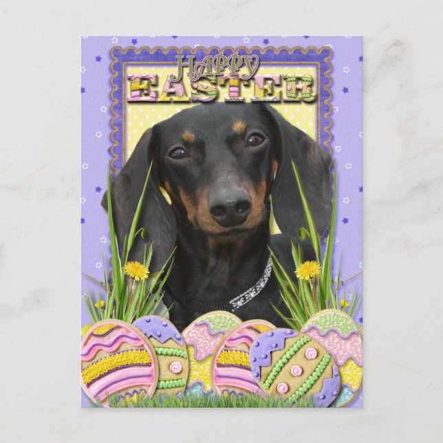 Postal Festiva Cookies de Huevo de Pascua - Dachshund (Anverso)