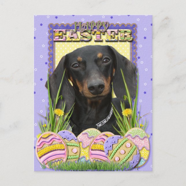 Postal Festiva Cookies de Huevo de Pascua - Dachshund (Anverso)