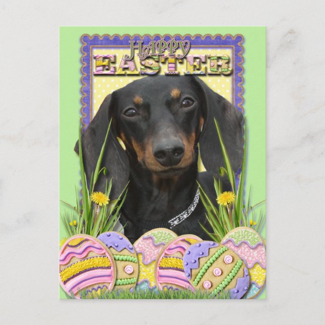 Postal Festiva Cookies de Huevo de Pascua - Dachshund (Anverso)
