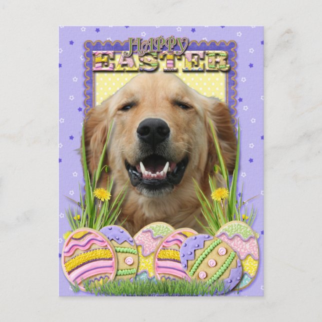 Postal Festiva Cookies de Huevo de Pascua - Golden Retriever (Anverso)