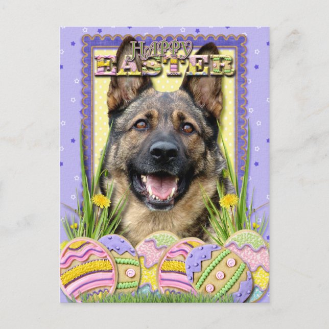 Postal Festiva Cookies de Huevo de Pascua - Pastor Alemán (Anverso)