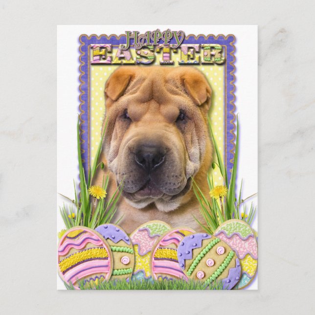 Postal Festiva Cookies de Huevo de Pascua - Shar Pei (Anverso)