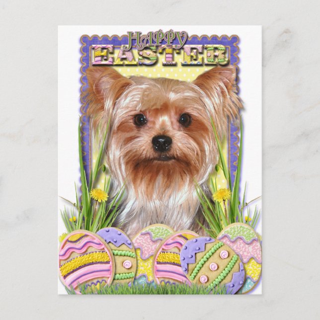 Postal Festiva Cookies de Huevo de Pascua - Yorkshire Terrier (Anverso)