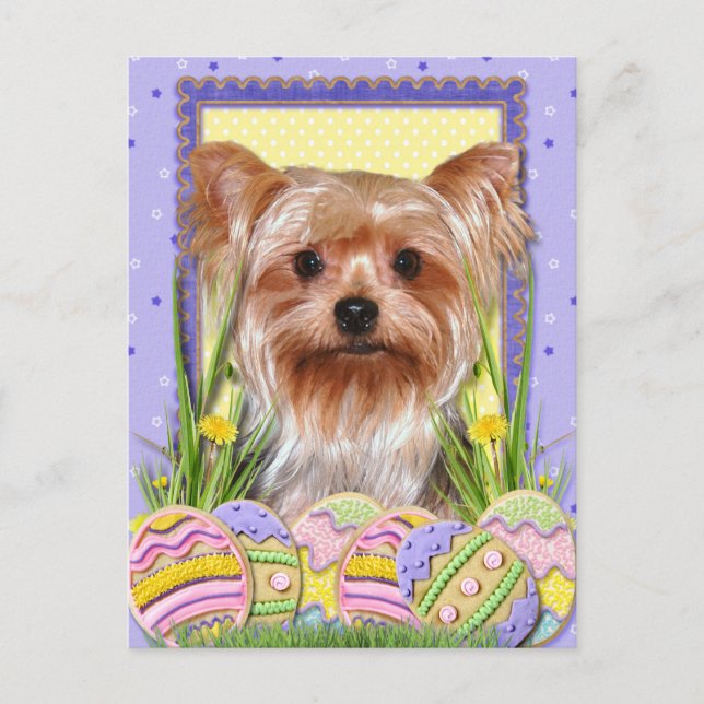 Postal Festiva Cookies de Huevo de Pascua - Yorkshire Terrier (Anverso)