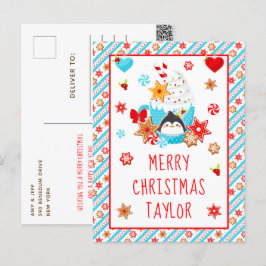 Postal Festiva Cookies y Cocoa Blue Merry Christmas