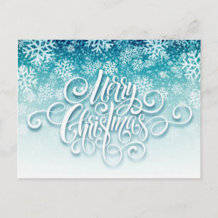 Postal Festiva Copia de Copos de Nieve Azules y Blancos Feliz Nav