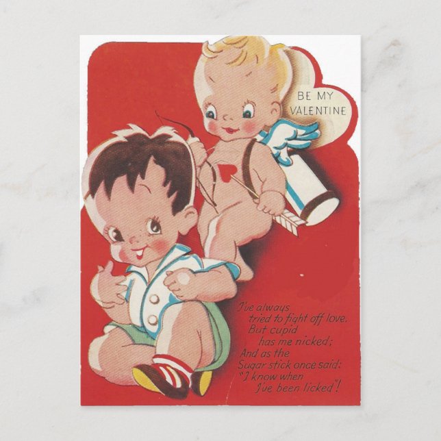 Postal Festiva Copia de San Valentín cupido vintage (Anverso)