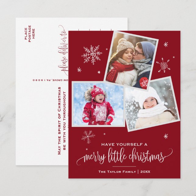 Postal Festiva Copo de nieve rojo | 3 Navidades de fotografía (Anverso / Reverso)