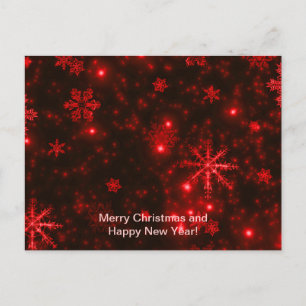 Postal Festiva Copos de nieve en fondo rojo profundo