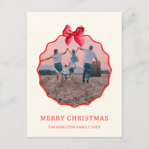 Postal Festiva Coquette Navidades Red Bow Wavy Photo