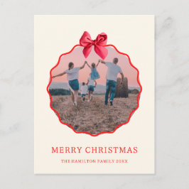 Postal Festiva Coquette Navidades Red Bow Wavy Photo