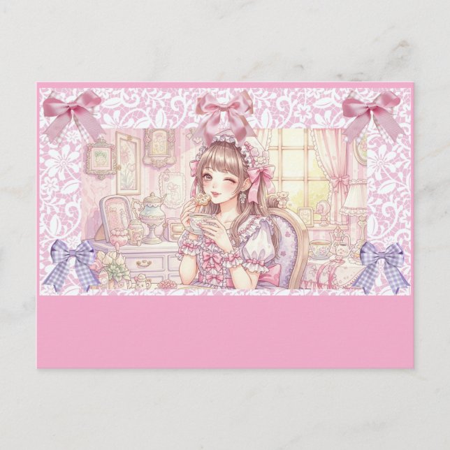Postal Festiva Coquette Tea Time – Pastel Ribbon  (Anverso)