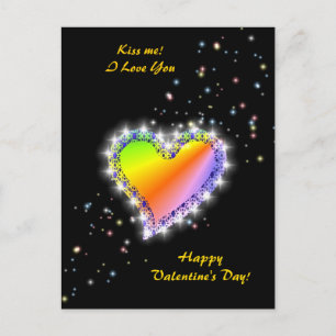 Postal Festiva Corazón arcoiris con estrellas , Feliz Día de San 