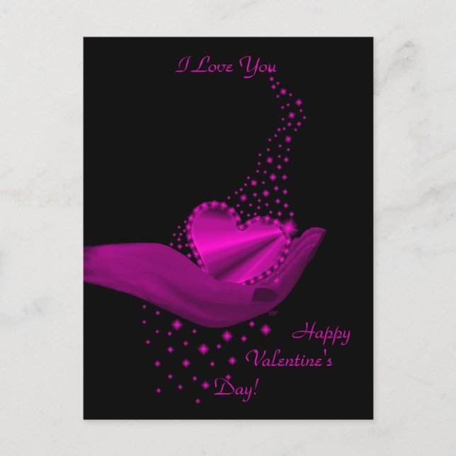 Postal Festiva Corazón arcoiris en mano con estrellas (Anverso)