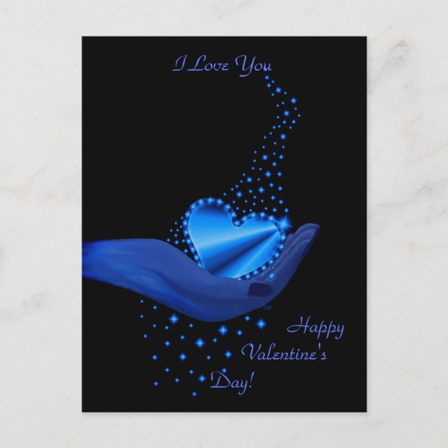 Postal Festiva Corazón arcoiris en mano con estrellas (Anverso)