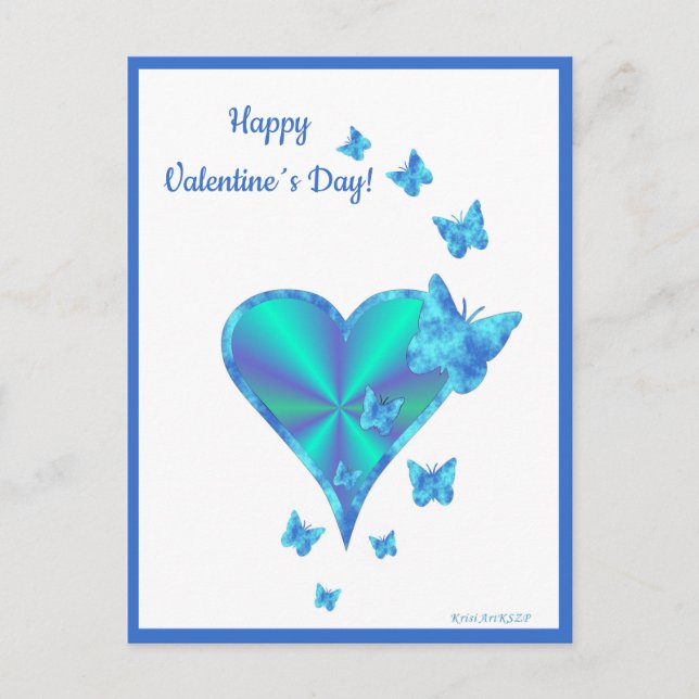 Postal Festiva Corazón arcoiris y mariposa (Anverso)