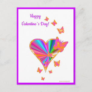 Postal Festiva Corazón arcoiris y mariposa