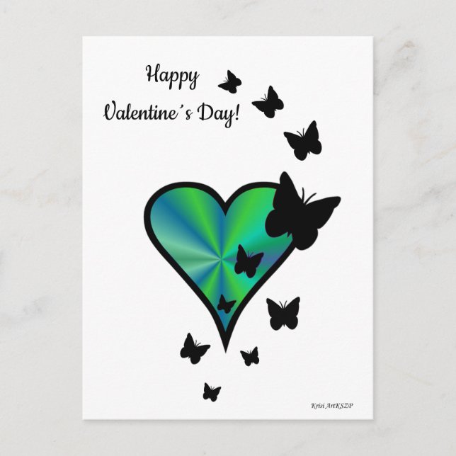 Postal Festiva Corazón arcoiris y mariposa (Anverso)