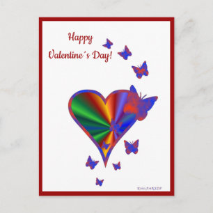 Postal Festiva Corazón arcoiris y mariposa