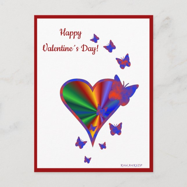 Postal Festiva Corazón arcoiris y mariposa (Anverso)