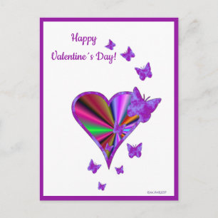 Postal Festiva Corazón arcoiris y mariposa