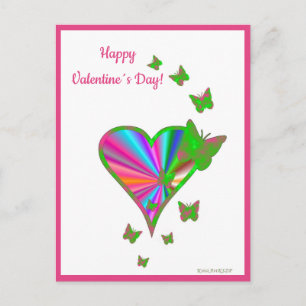 Postal Festiva Corazón arcoiris y mariposa