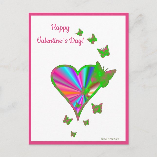 Postal Festiva Corazón arcoiris y mariposa (Anverso)