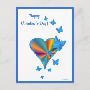 Postal Festiva Corazón arcoiris y mariposa