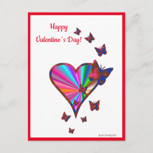 Postal Festiva Corazón arcoiris y mariposa