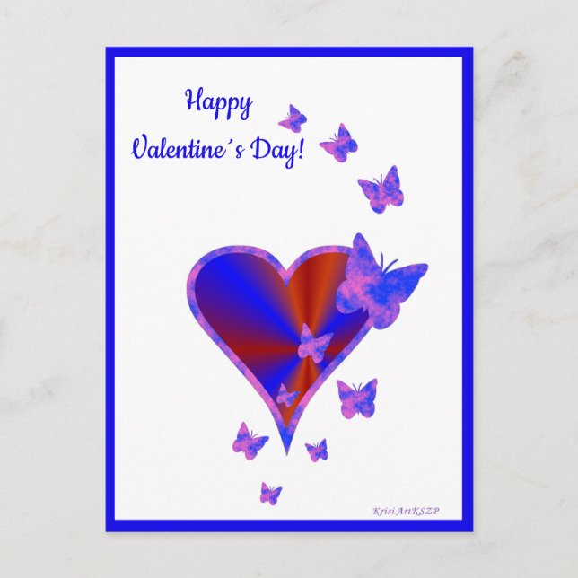 Postal Festiva Corazón arcoiris y mariposa (Anverso)