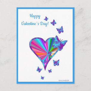 Postal Festiva Corazón arcoiris y mariposa