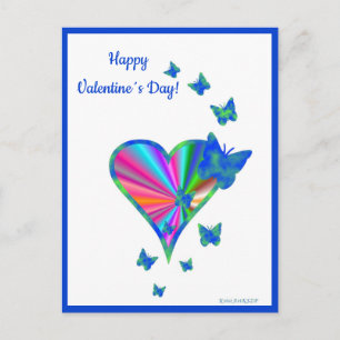 Postal Festiva Corazón arcoiris y mariposa