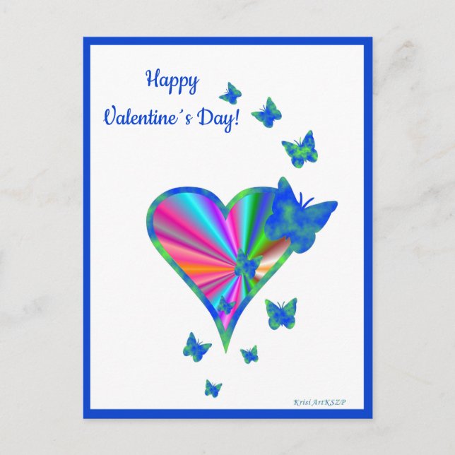 Postal Festiva Corazón arcoiris y mariposa (Anverso)