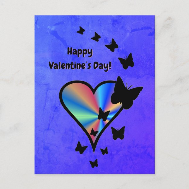 Postal Festiva Corazón arcoiris y mariposa (Anverso)