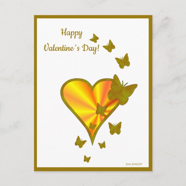 Postal Festiva Corazón arcoiris y mariposa (Anverso)