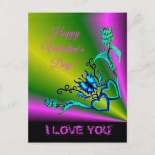 Postal Festiva Corazón con flor y mariposa