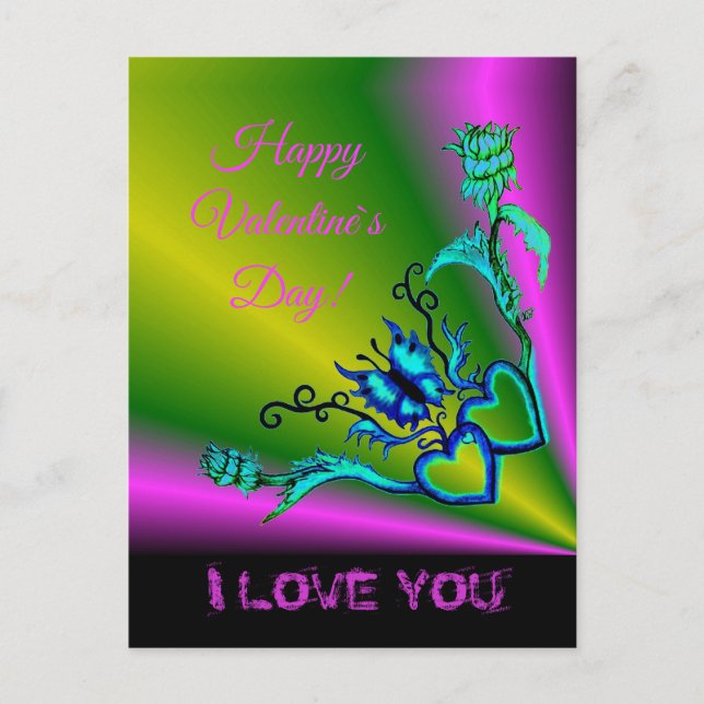 Postal Festiva Corazón con flor y mariposa (Anverso)