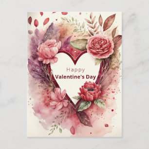 Postal Festiva Corazón con flores y mantas