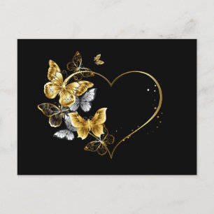 Postal Festiva Corazón con mariposas doradas