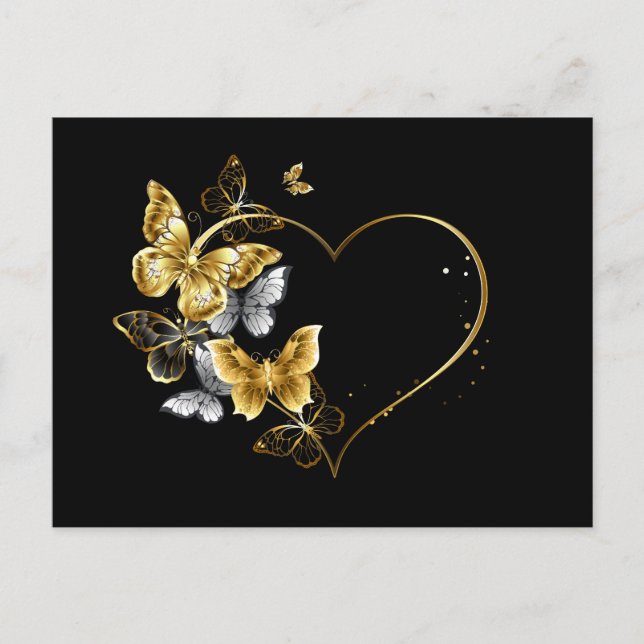 Postal Festiva Corazón con mariposas doradas (Anverso)