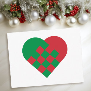 Postal Festiva Corazón danés rojo verde