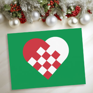 Postal Festiva Corazón danés verde, rojo y blanco