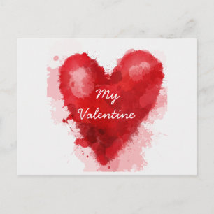 Postal Festiva Corazón de acuarela roja gótica valentina