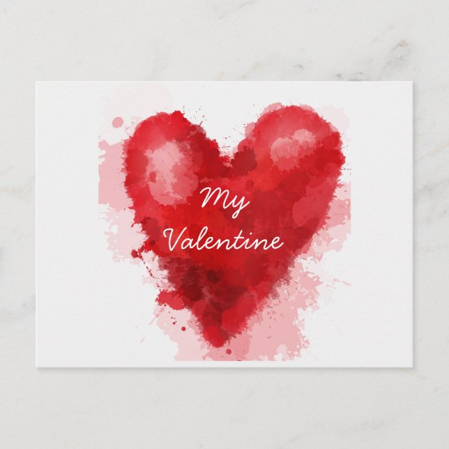 Postal Festiva Corazón de acuarela roja gótica valentina (Anverso)