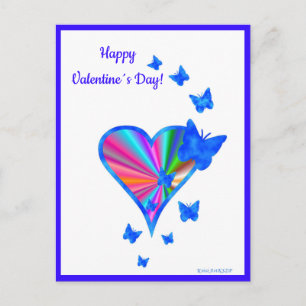 Postal Festiva Corazón de Arcoíris y Mariposa