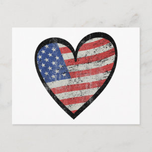 Postal Festiva Corazón de bandera americana rojo blanco azul lind